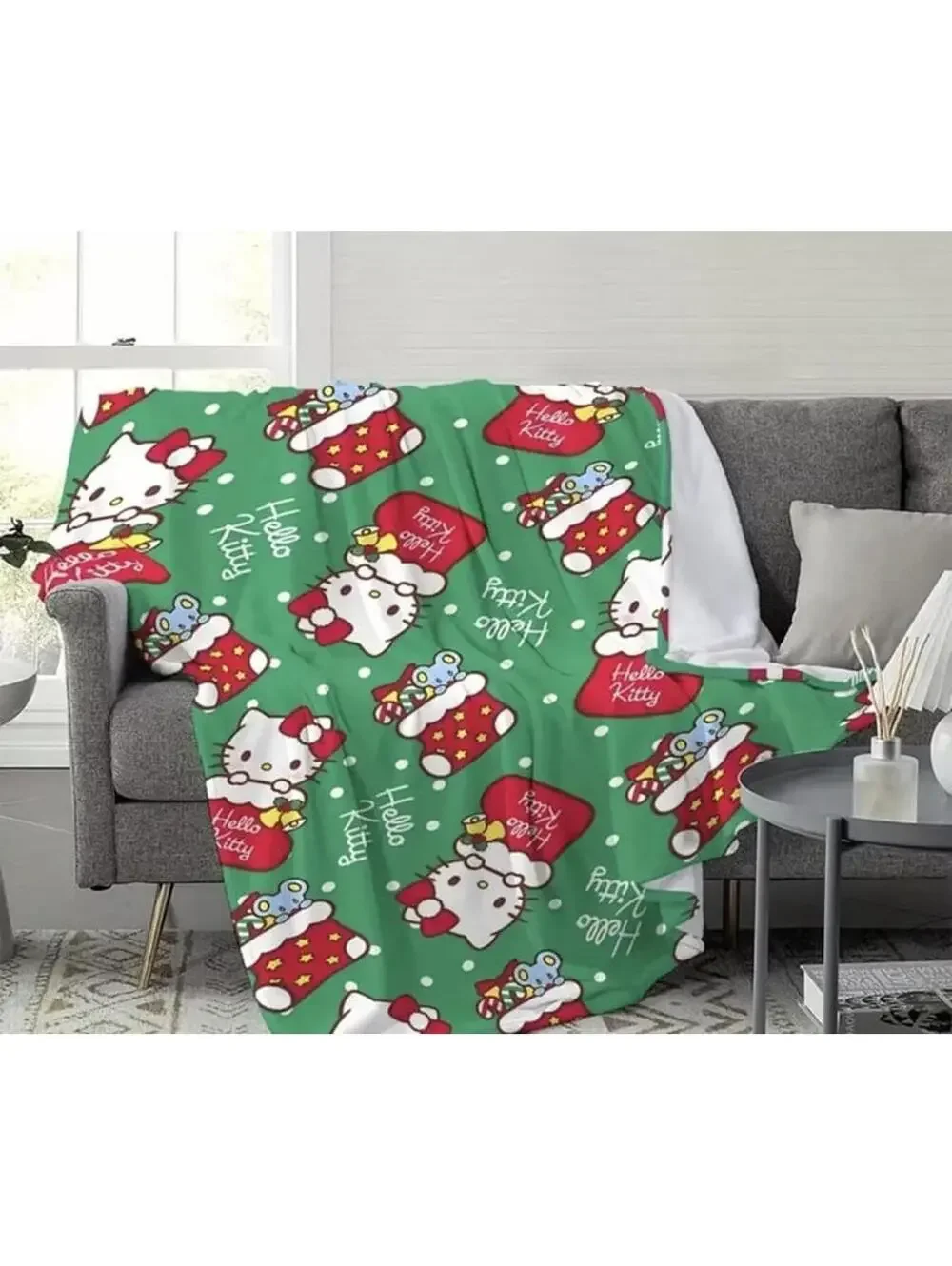 Blanket Hello Kitty Christmas Throw, Lightweight Thin Kawaii Holiday LAST ONE